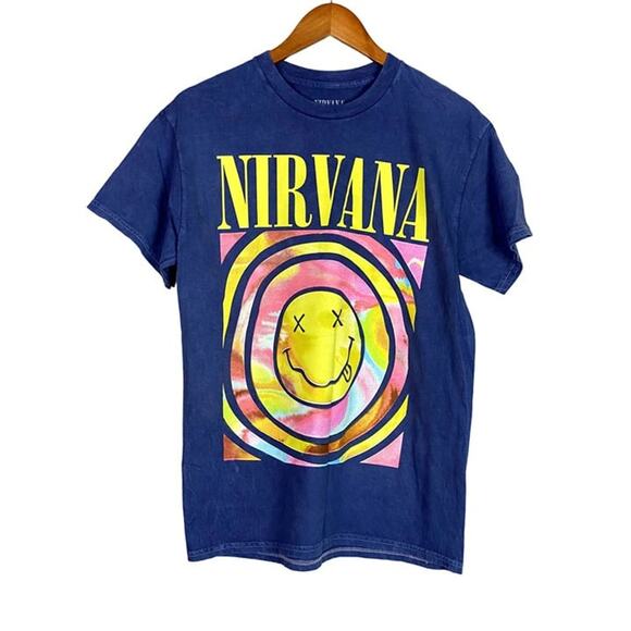 Nirvana Vintage Style Smile Back Short Sleeve Unisex T Shirt Crew Neck M Blue - Picture 12 of 12
